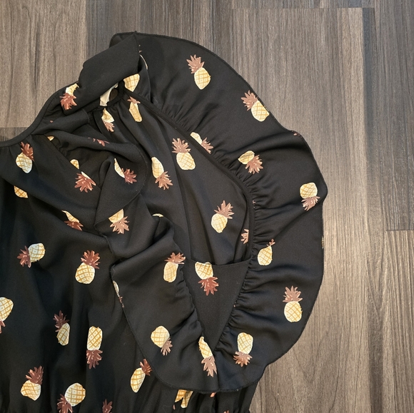 KATE SPADE Black & Tan Pineapple Print Tiered Dress With Ruffles, Size XXL - Picture 13 of 15